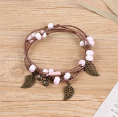 Bohemian Ceramic Multi-Layer Bracelets for Women, with Sweet Bells and Leaves, Versatile Waist Chains