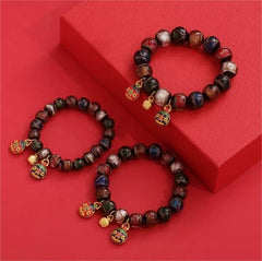 Incense Ash Colored Glazed Beaded Bracelets, Gold-Swallowing Beast Bracelets, with the same design for both men and women