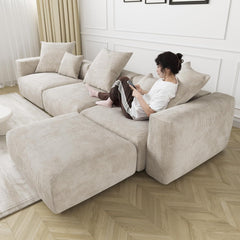 TikTok Hot! Oversized Beige Modular Sofa with Chaise & Ottoman