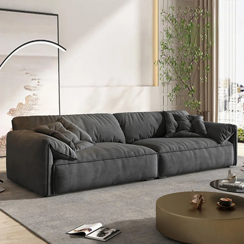 Gray Velvet Modular Sofa with Reversible Cushions & Solid Frame