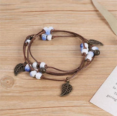 Bohemian Ceramic Multi-Layer Bracelets for Women, with Sweet Bells and Leaves, Versatile Waist Chains